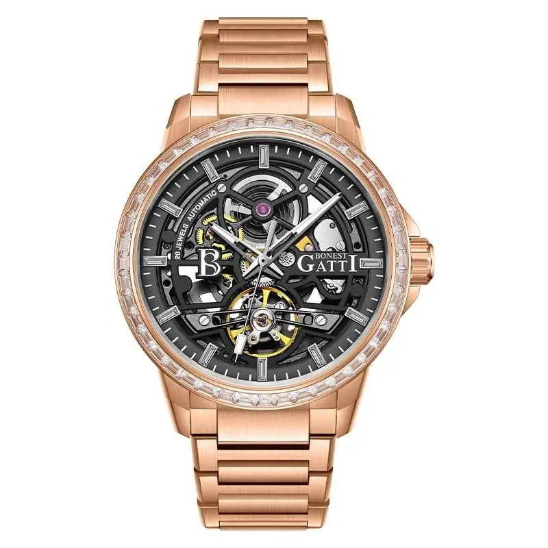 BONEST GATTI BG8803 Men's Automatic Luxury Sport Watch - Skeleton Dial, 5ATM Waterproof, Stainless Steel Barry Polo