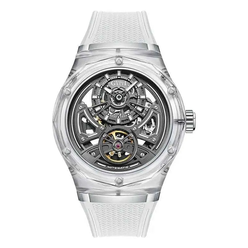 BONEST GATTI BG5807 Men's Automatic Skeleton Watch - Transparent Case, 5ATM Waterproof, Rubber Strap Barry Polo