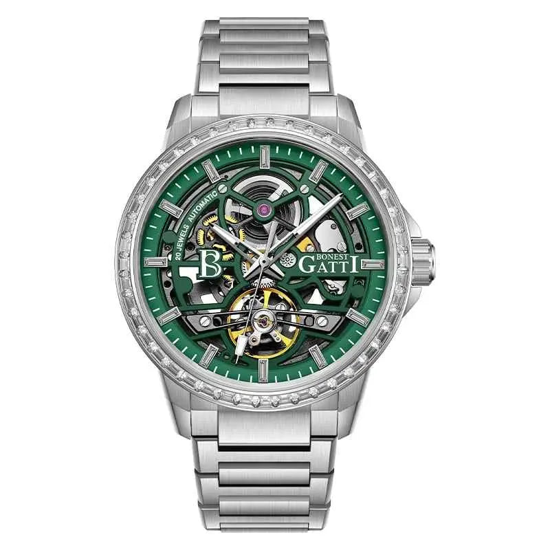 BONEST GATTI BG8803 Men's Automatic Luxury Sport Watch - Skeleton Dial, 5ATM Waterproof, Stainless Steel Barry Polo