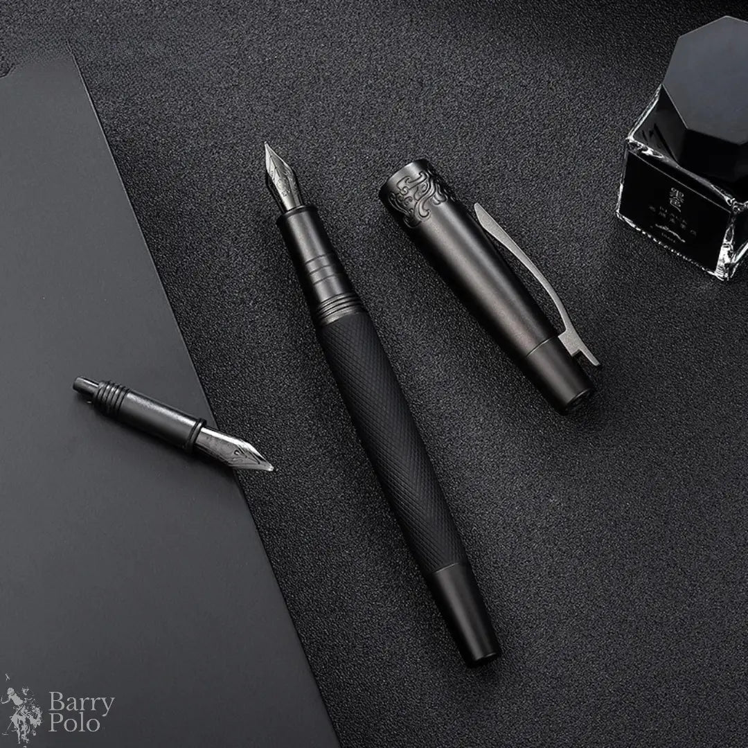 Elegant Black Metal Fountain Pen with Titanium Nib Barry Polo