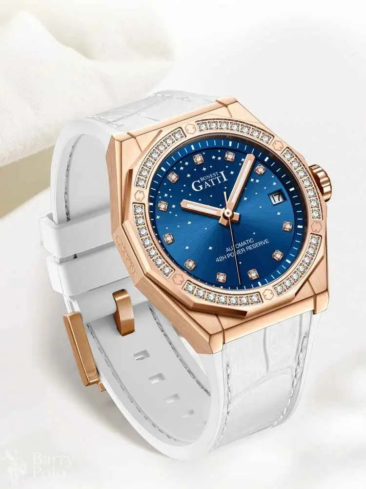 BONEST GATTI Women's Automatic Luxury Watch - Sapphire Crystal, 5ATM Waterproof, Luminous, Leather Strap Barry Polo