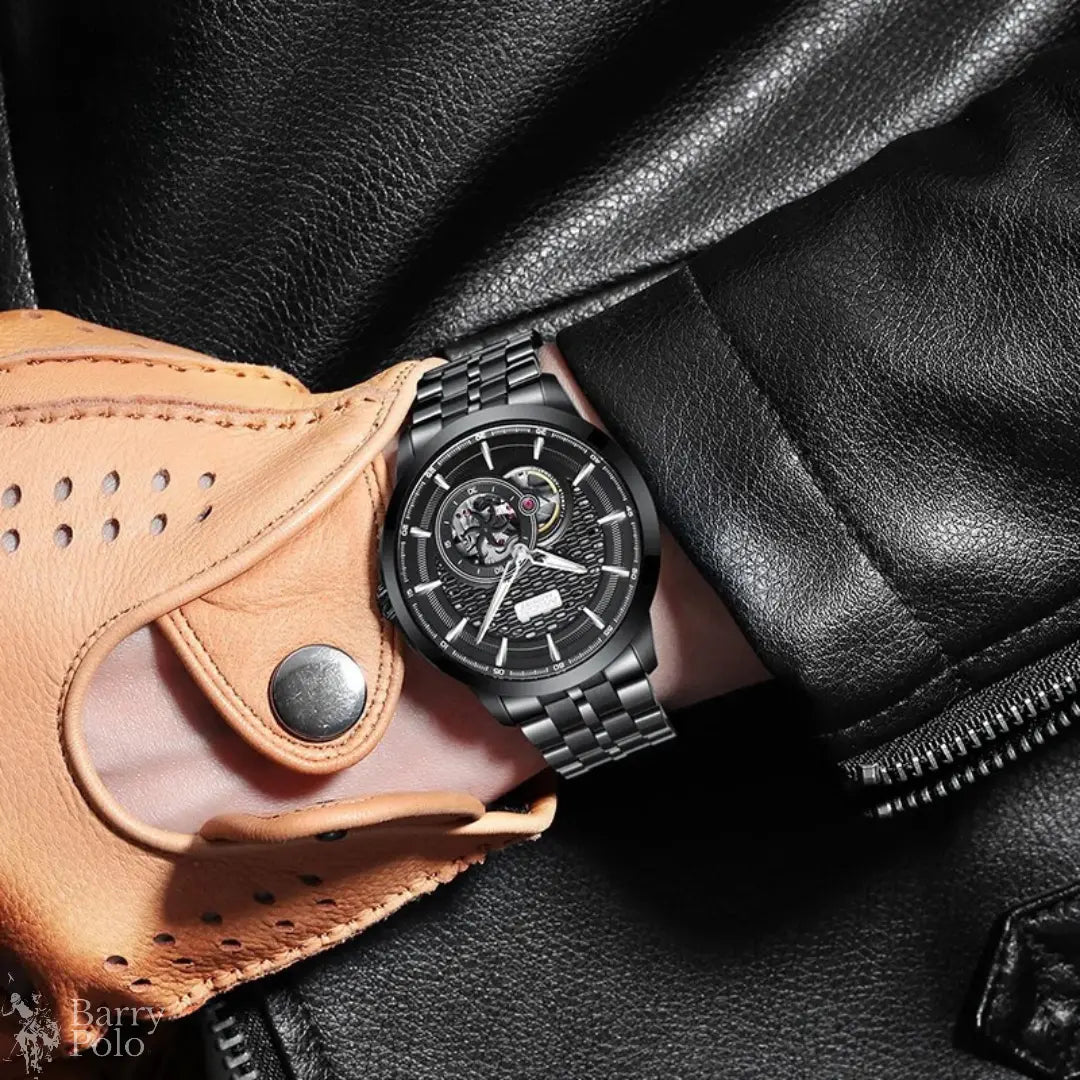 Elegant Skeleton Automatic Men's Watch with Luminous Sapphire Barry Polo
