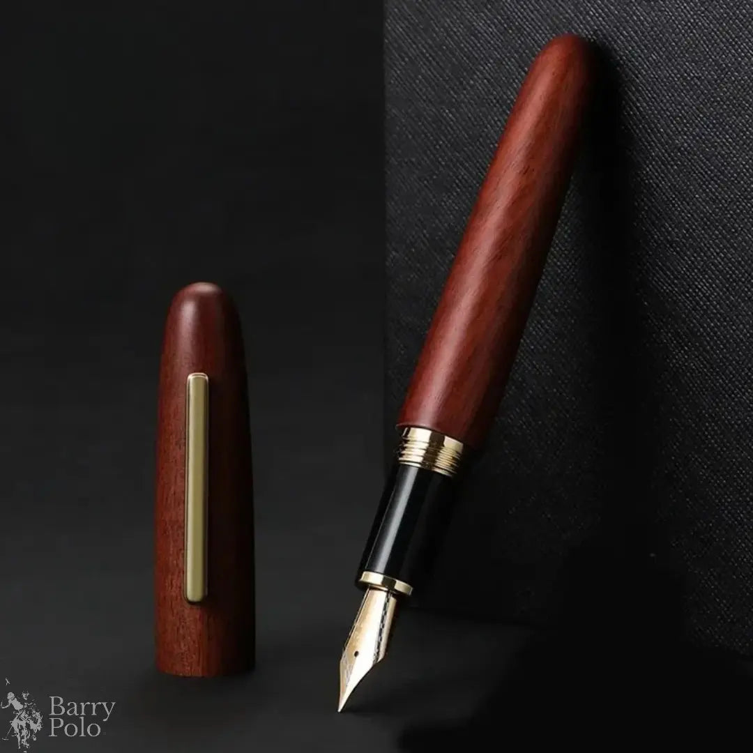 Elegant Natural Wood Fountain Pen with Gold Clip Barry Polo