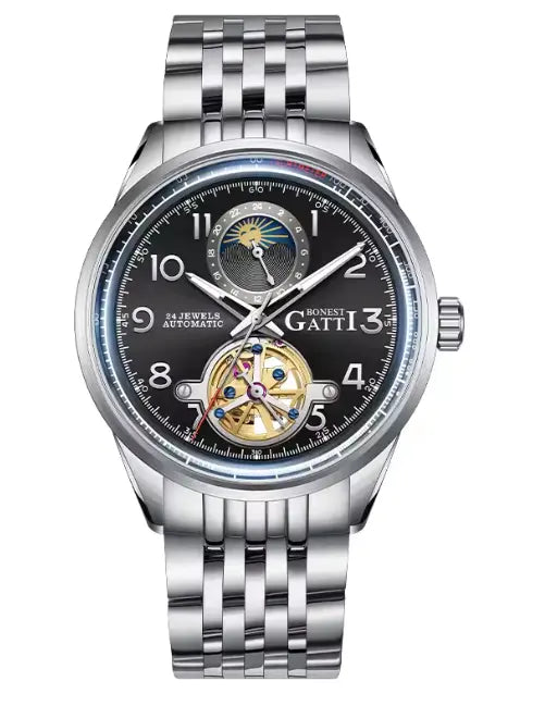 BONEST GATTI BG5808 Men's Automatic Luxury Sport Watch - Luminous Skeleton Dial, 5ATM Waterproof, Stainless Steel Barry Polo
