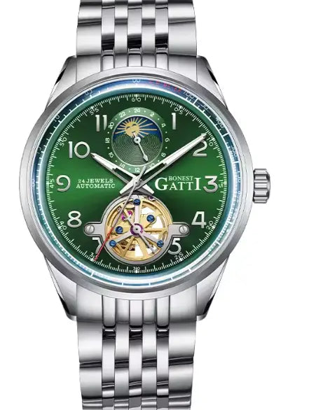 BONEST GATTI BG5808 Men's Automatic Luxury Sport Watch - Luminous Skeleton Dial, 5ATM Waterproof, Stainless Steel Barry Polo