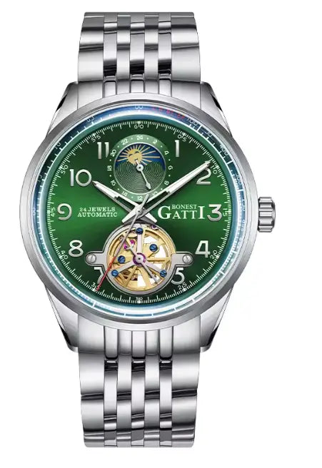 BONEST GATTI BG5808 Men's Automatic Luxury Sport Watch - Luminous Skeleton Dial, 5ATM Waterproof, Stainless Steel Barry Polo