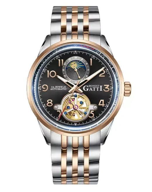 BONEST GATTI BG5808 Men's Automatic Luxury Sport Watch - Luminous Skeleton Dial, 5ATM Waterproof, Stainless Steel Barry Polo