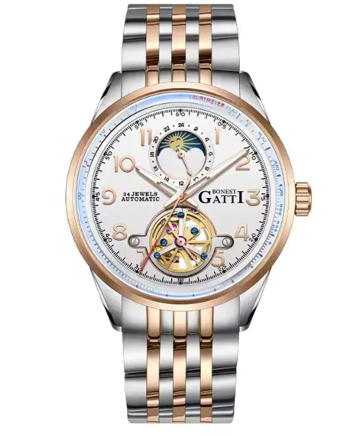 BONEST GATTI BG5808 Men's Automatic Luxury Sport Watch - Luminous Skeleton Dial, 5ATM Waterproof, Stainless Steel Barry Polo