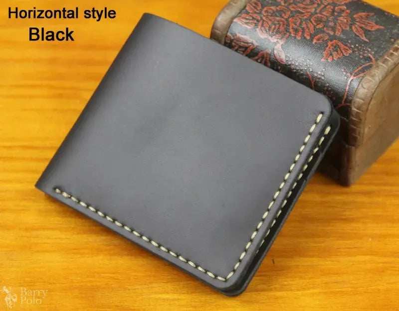 Handmade Vintage Crazy Horse Leather Wallet - Men’s Short Card Holder with Money Clip Barry Polo