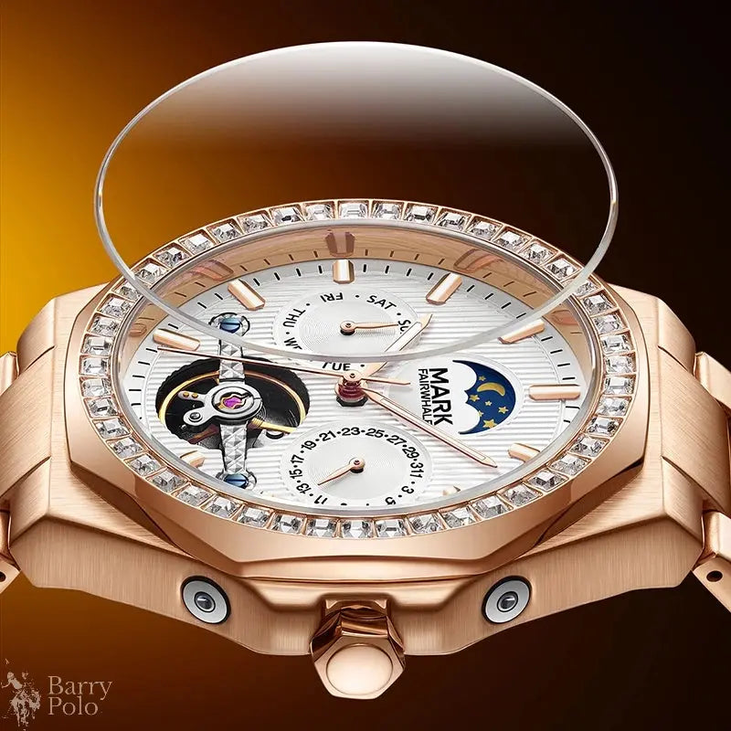 Mark Fairwhale FW-6740 Men's Automatic Luxury Sport Watch - Luminous Skeleton Dial, Stainless Steel Barry Polo