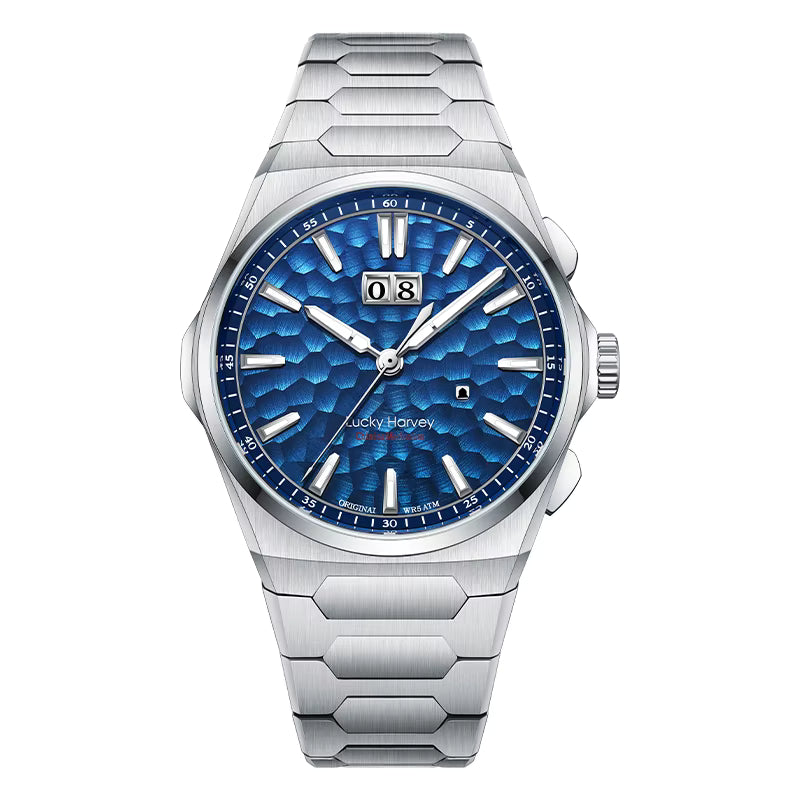 Lucky Harvey New Hammer Texture Men's Automatic Luxury Watch - Sapphire Crystal, Luminous, Auto Date, Stainless Steel Barry Polo