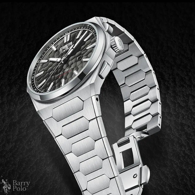 Lucky Harvey New Hammer Texture Men's Automatic Luxury Watch - Sapphire Crystal, Luminous, Auto Date, Stainless Steel Barry Polo