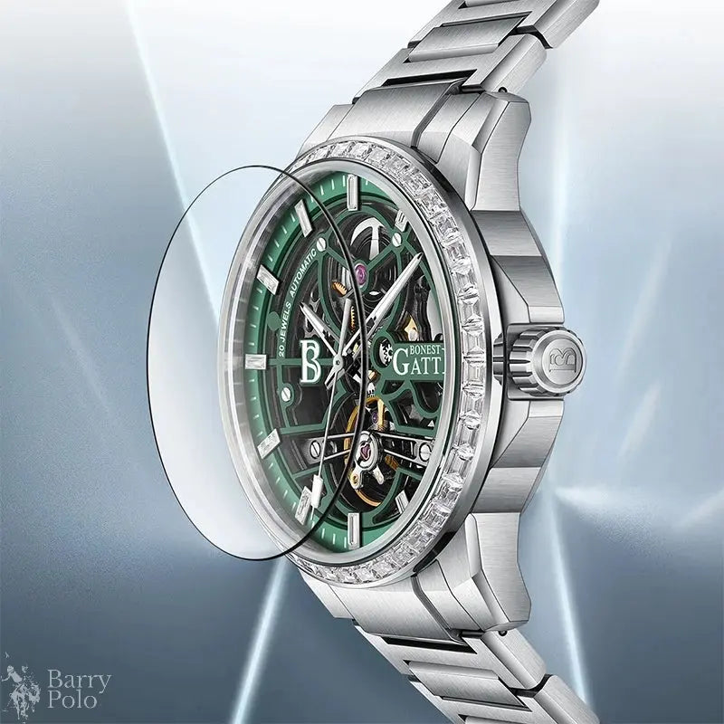 BONEST GATTI BG8803 Men's Automatic Luxury Sport Watch - Skeleton Dial, 5ATM Waterproof, Stainless Steel Barry Polo