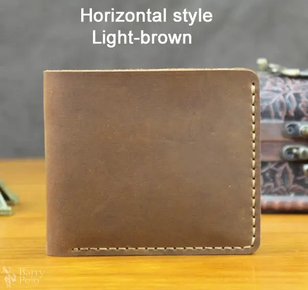 Handmade Vintage Crazy Horse Leather Wallet - Men’s Short Card Holder with Money Clip Barry Polo