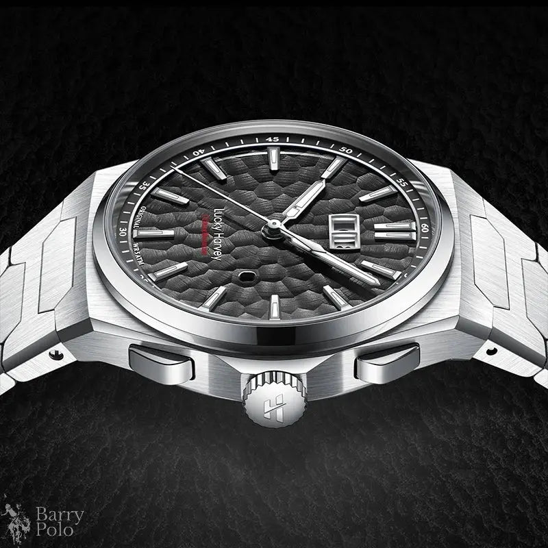 Lucky Harvey New Hammer Texture Men's Automatic Luxury Watch - Sapphire Crystal, Luminous, Auto Date, Stainless Steel Barry Polo