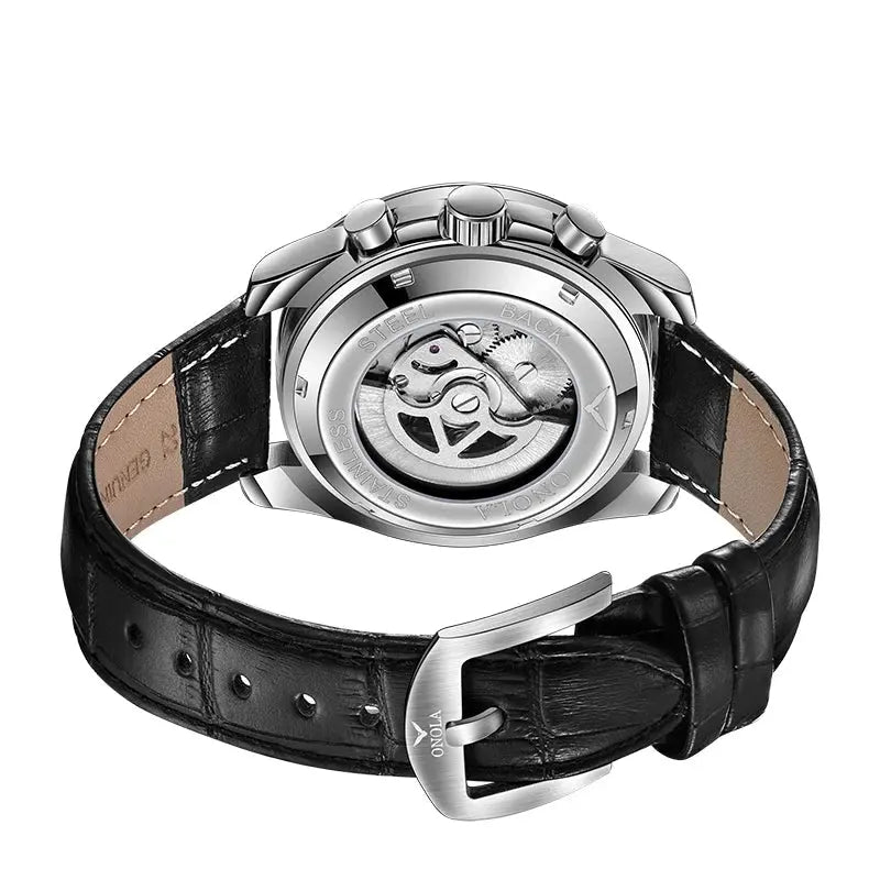 ONOLA Men's Automatic Luxury Sport Watch - Multifunctional, Luminous, Moon Phase, Leather Strap Barry Polo