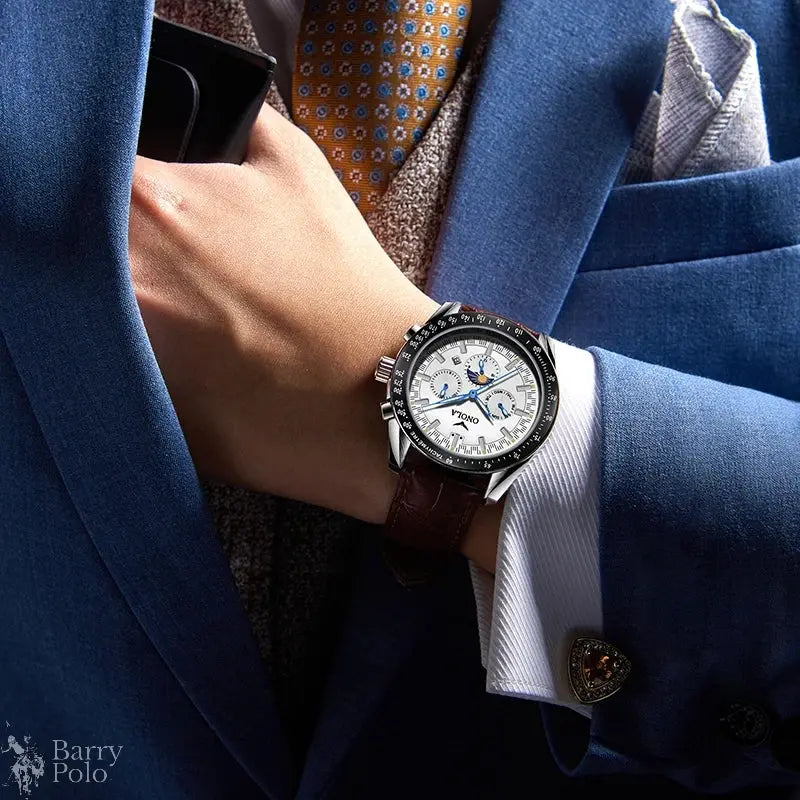 ONOLA Men's Automatic Luxury Sport Watch - Multifunctional, Luminous, Moon Phase, Leather Strap Barry Polo