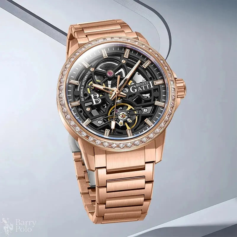 BONEST GATTI BG8803 Men's Automatic Luxury Sport Watch - Skeleton Dial, 5ATM Waterproof, Stainless Steel Barry Polo