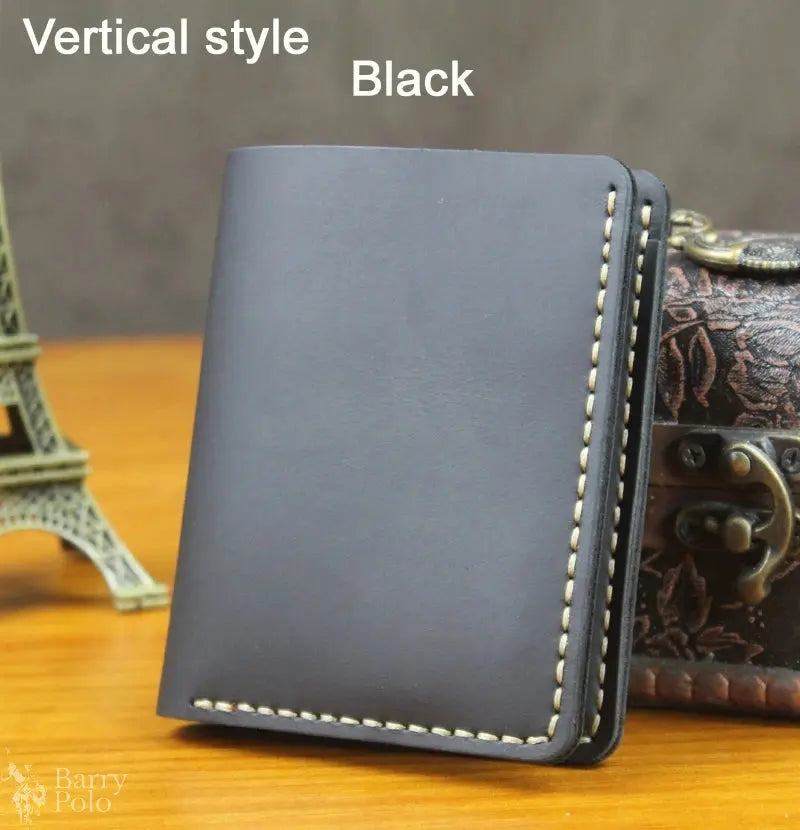 Handmade Vintage Crazy Horse Leather Wallet - Men’s Short Card Holder with Money Clip Barry Polo