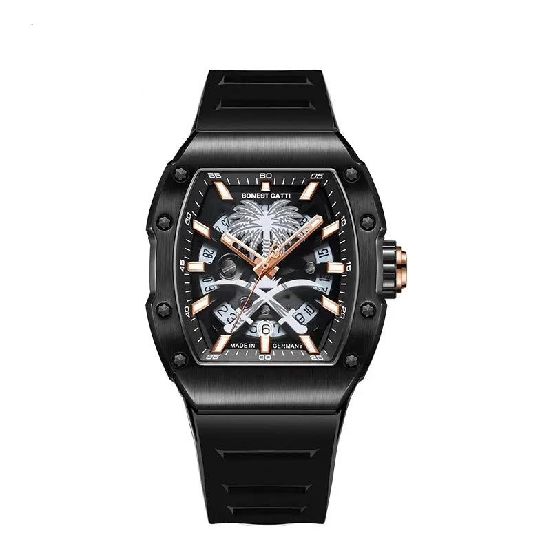 BONEST GATTI BG9904-A1 Men's Automatic Skeleton Watch - Sapphire Crystal, 5ATM Waterproof, Rubber Strap Barry Polo
