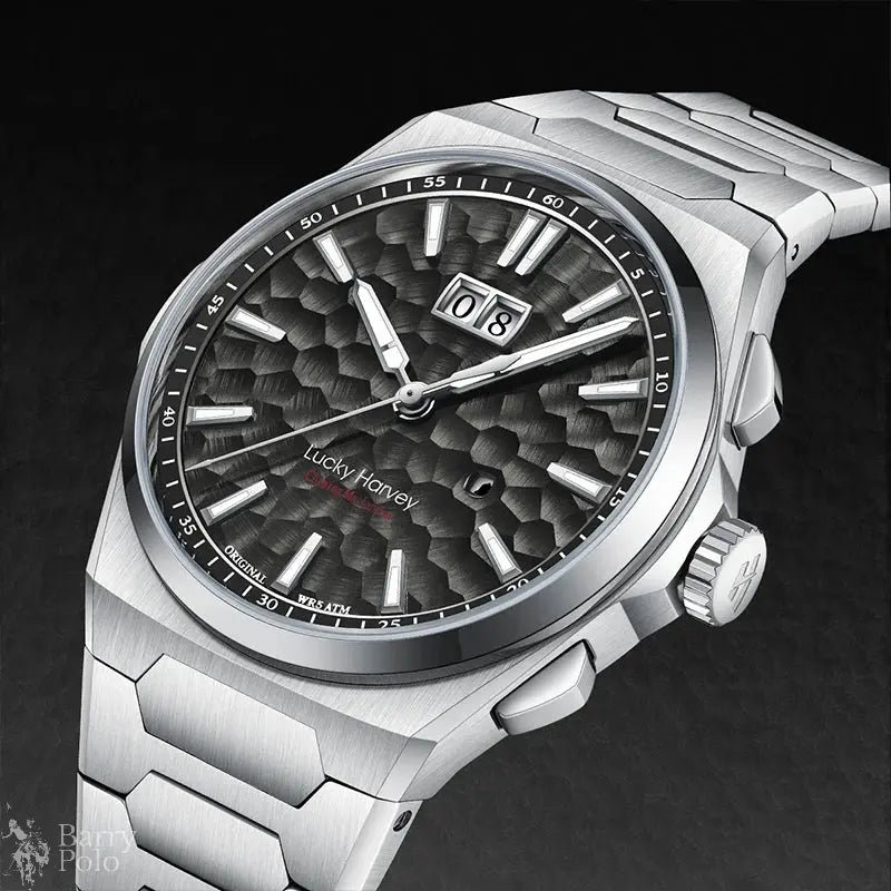 Lucky Harvey New Hammer Texture Men's Automatic Luxury Watch - Sapphire Crystal, Luminous, Auto Date, Stainless Steel Barry Polo