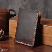 Handmade Vintage Crazy Horse Leather Wallet - Men’s Short Card Holder with Money Clip Barry Polo