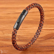 Classic Men’s Leather Bracelet - Black Hand-Woven Stainless Steel Gift Barry Polo