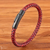 Classic Men’s Leather Bracelet - Black Hand-Woven Stainless Steel Gift Barry Polo