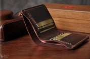 Handmade Vintage Crazy Horse Leather Wallet - Men’s Short Card Holder with Money Clip Barry Polo