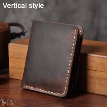 Handmade Vintage Crazy Horse Leather Wallet - Men’s Short Card Holder with Money Clip Barry Polo