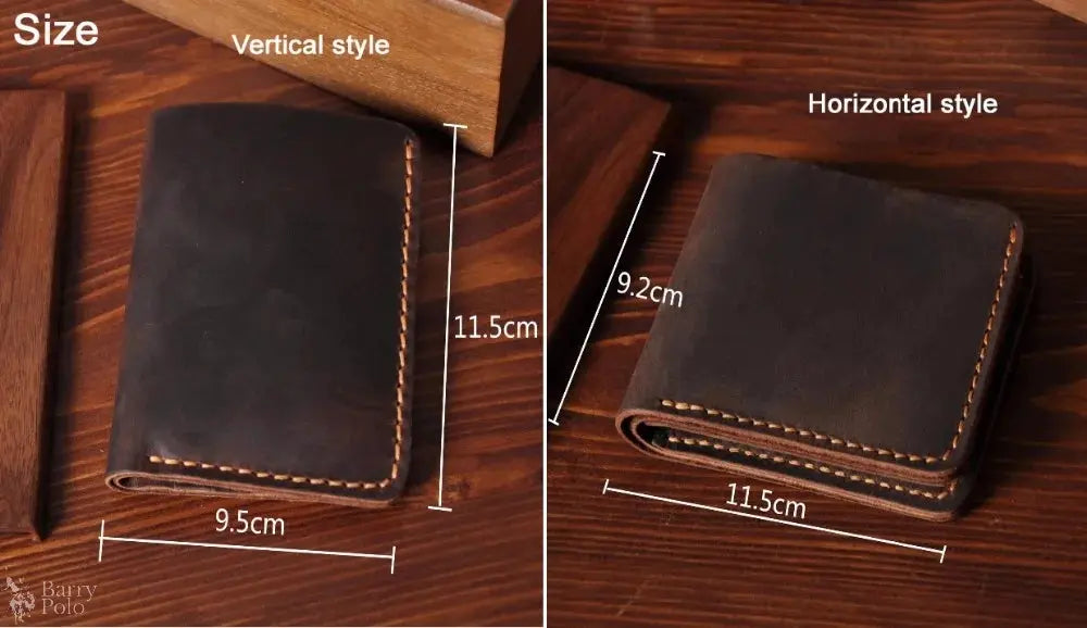 Handmade Vintage Crazy Horse Leather Wallet - Men’s Short Card Holder with Money Clip Barry Polo