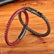 Classic Men’s Leather Bracelet - Black Hand-Woven Stainless Steel Gift Barry Polo