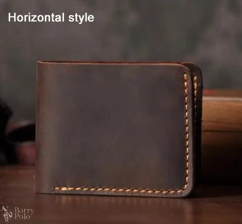 Handmade Vintage Crazy Horse Leather Wallet - Men’s Short Card Holder with Money Clip Barry Polo