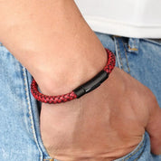 Classic Men’s Leather Bracelet - Black Hand-Woven Stainless Steel Gift Barry Polo