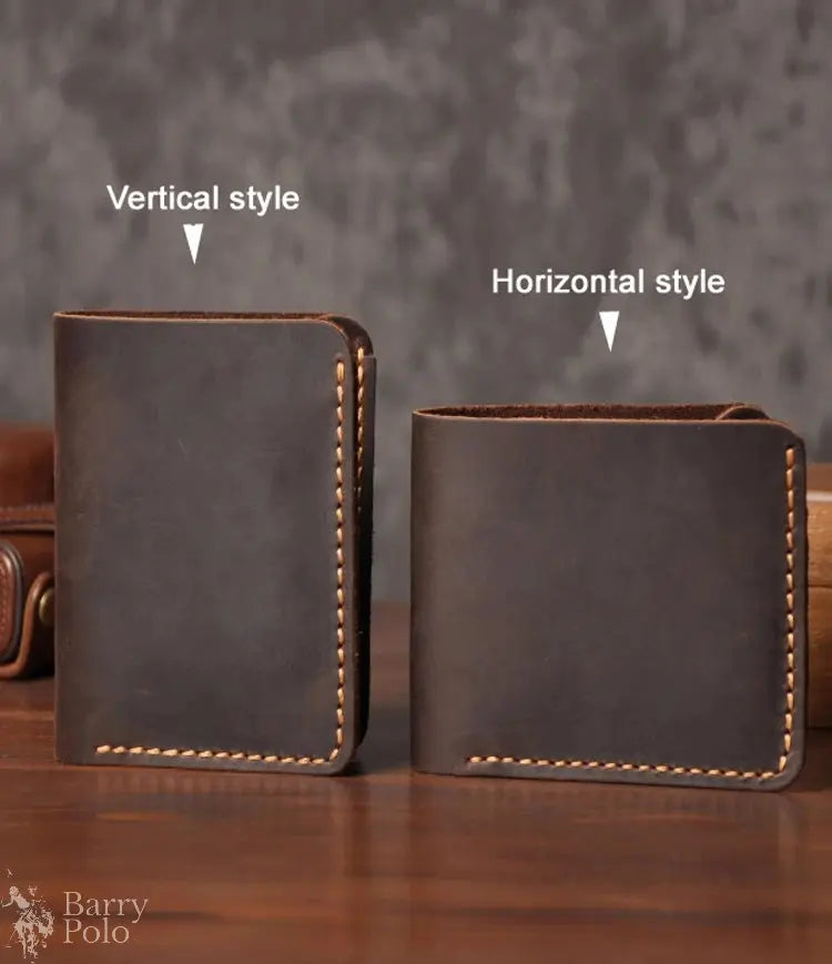 Handmade Vintage Crazy Horse Leather Wallet - Men’s Short Card Holder with Money Clip Barry Polo