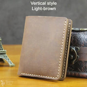 Handmade Vintage Crazy Horse Leather Wallet - Men’s Short Card Holder with Money Clip Barry Polo