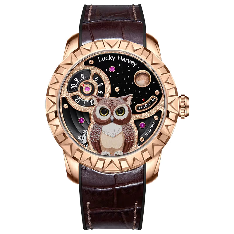 Lucky Harvey Owl Men's Automatic Luxury Watch - Sapphire Crystal, Luminous, 5ATM Waterproof, Unique Design Barry Polo