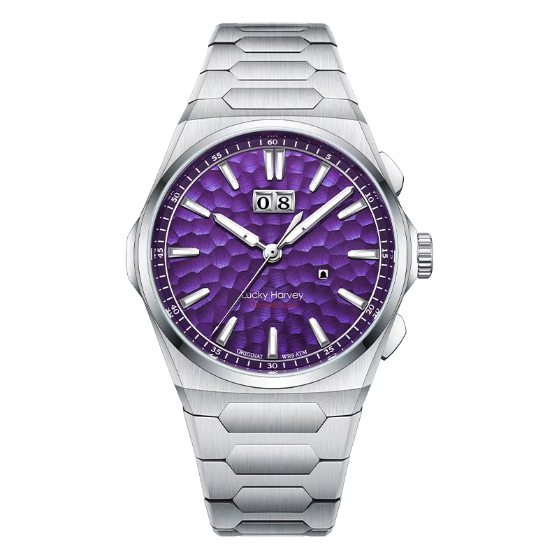 Lucky Harvey New Hammer Texture Men's Automatic Luxury Watch - Sapphire Crystal, Luminous, Auto Date, Stainless Steel Barry Polo