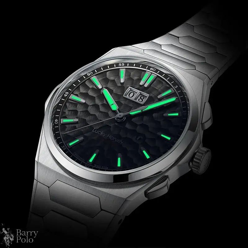Lucky Harvey New Hammer Texture Men's Automatic Luxury Watch - Sapphire Crystal, Luminous, Auto Date, Stainless Steel Barry Polo