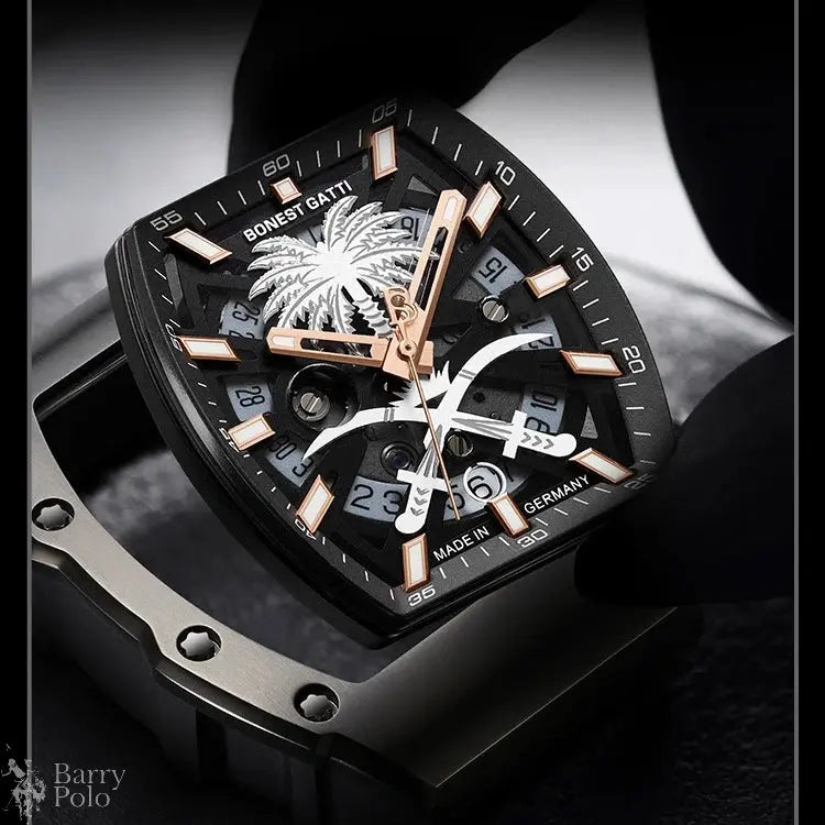 BONEST GATTI BG9904-A1 Men's Automatic Skeleton Watch - Sapphire Crystal, 5ATM Waterproof, Rubber Strap Barry Polo