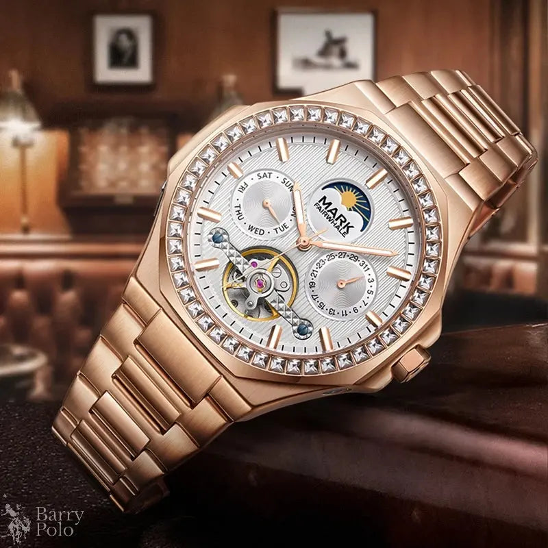 Mark Fairwhale FW-6740 Men's Automatic Luxury Sport Watch - Luminous Skeleton Dial, Stainless Steel Barry Polo