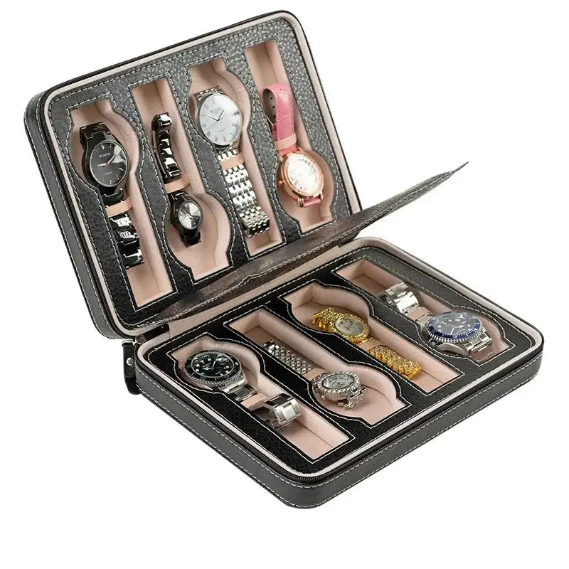 New Travel Dustproof Embedded Watch Box Zipper Portable PU Leather Storage Case Watch Display Box For Trips And Gift Storage Bag