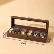 DELESYS New Style Retro Wood Grain Leather Watch Box Brown Wood Grain PU  Dustproof Glass Display Clamshell Watch Storage Box
