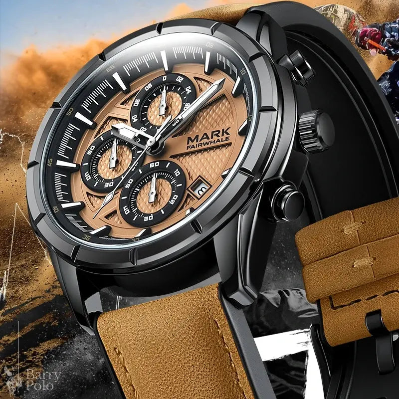 MARK FAIRWHALE Watches for Man 5024 Trend Brown High End Quartz Wristwatches MultiFunctional Date Luminous Waterproof Men Watch