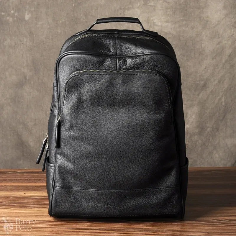 Barry Polo High Quality Leather Backpack - Black Men’s Daily Rucksack Barry Polo