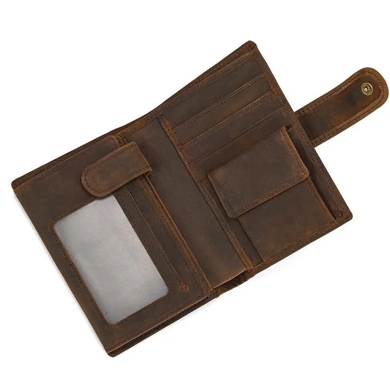 Newsbirds Vintage Leather Short Wallet For Men Male Short Purse With Clip Buton Bifold Wallet With Coin Purse Pocket