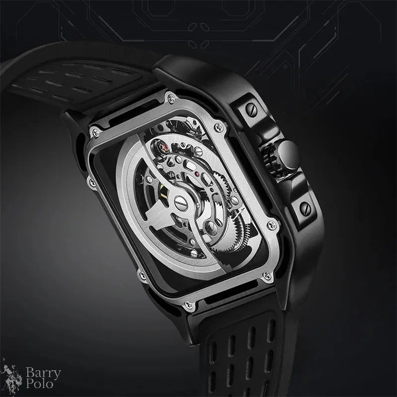 Mark Fairwhale 6530 Fashion Automatic Movement Skeleton Square Dial Sports Waterproof Mechanical Watches for Men with Box