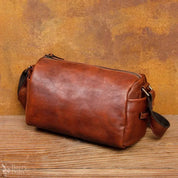 Retro Leather Men's Shoulder Messenger Bag Leisure Small Backpack Vegetable Tanned Leather Bucket Bag Hand-Painted Pillow Bag