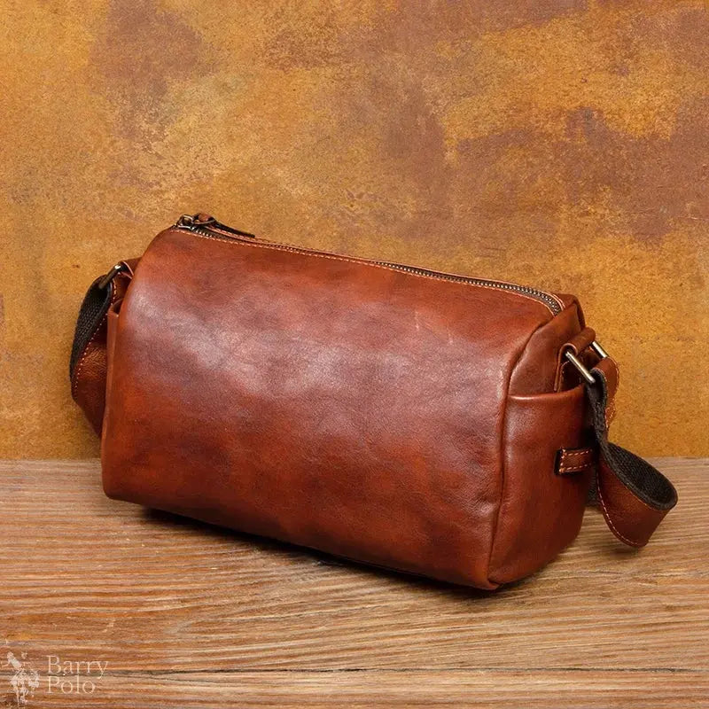 Barry Polo Retro Leather Men’s Messenger Bag - Hand-Painted Bucket Backpack Barry Polo