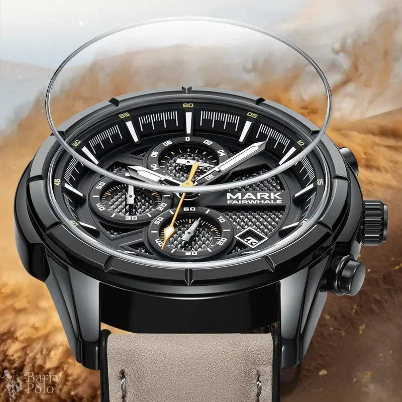MARK FAIRWHALE Watches for Man 5024 Trend Brown High End Quartz Wristwatches MultiFunctional Date Luminous Waterproof Men Watch